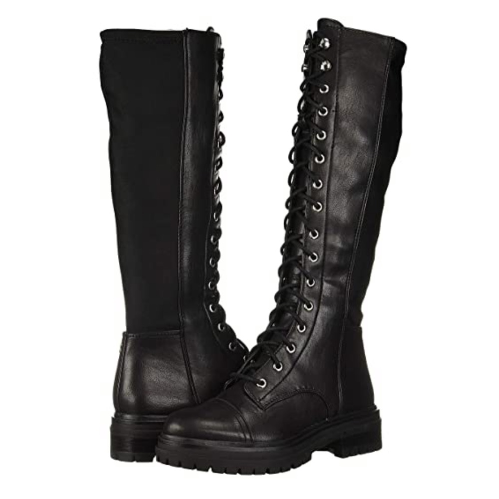 black lace up knee high boots